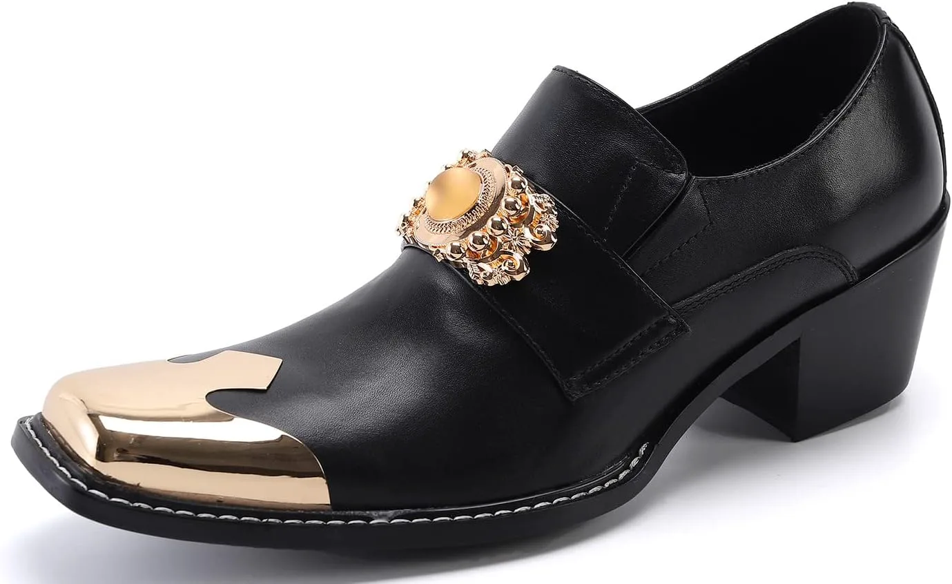 

Мужские лоферы Santimon, классические, из натуральной кожи, на каблуке, с металлическим квадратным носком и камнем, черные