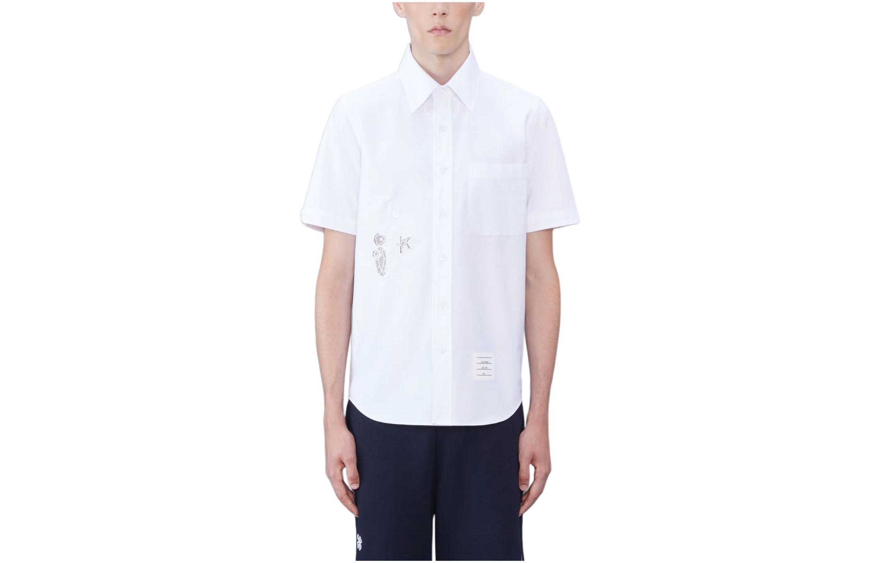 

Хлопковая рубашка с аппликацией бродери THOM BROWNE, белый