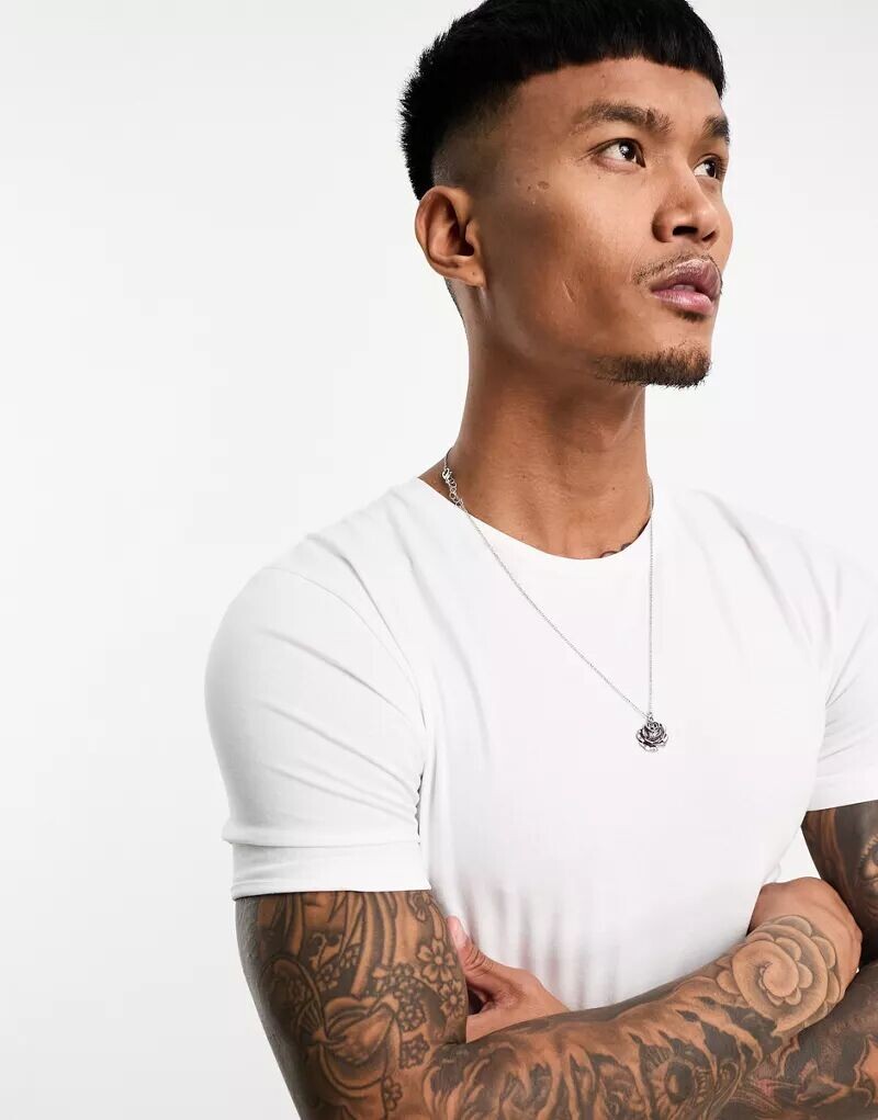 Комплект облегающих футболок с круглым вырезом ASOS (2 черно-белых цвета) — фото 3