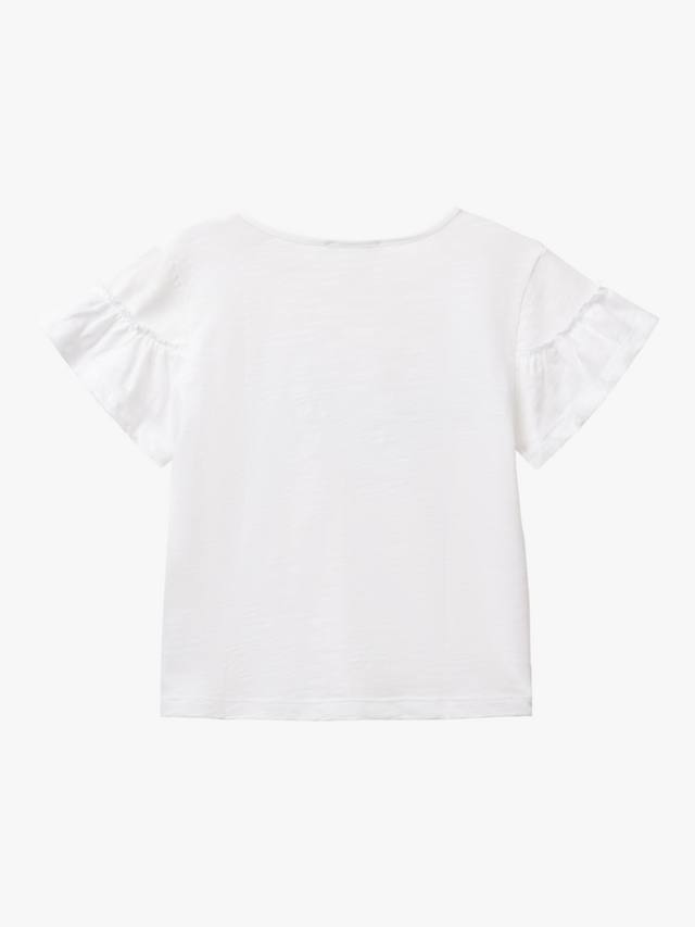 Детская футболка с тропическим принтом и рюшами на рукавах из хлопка Benetton, Optical White — фото 2