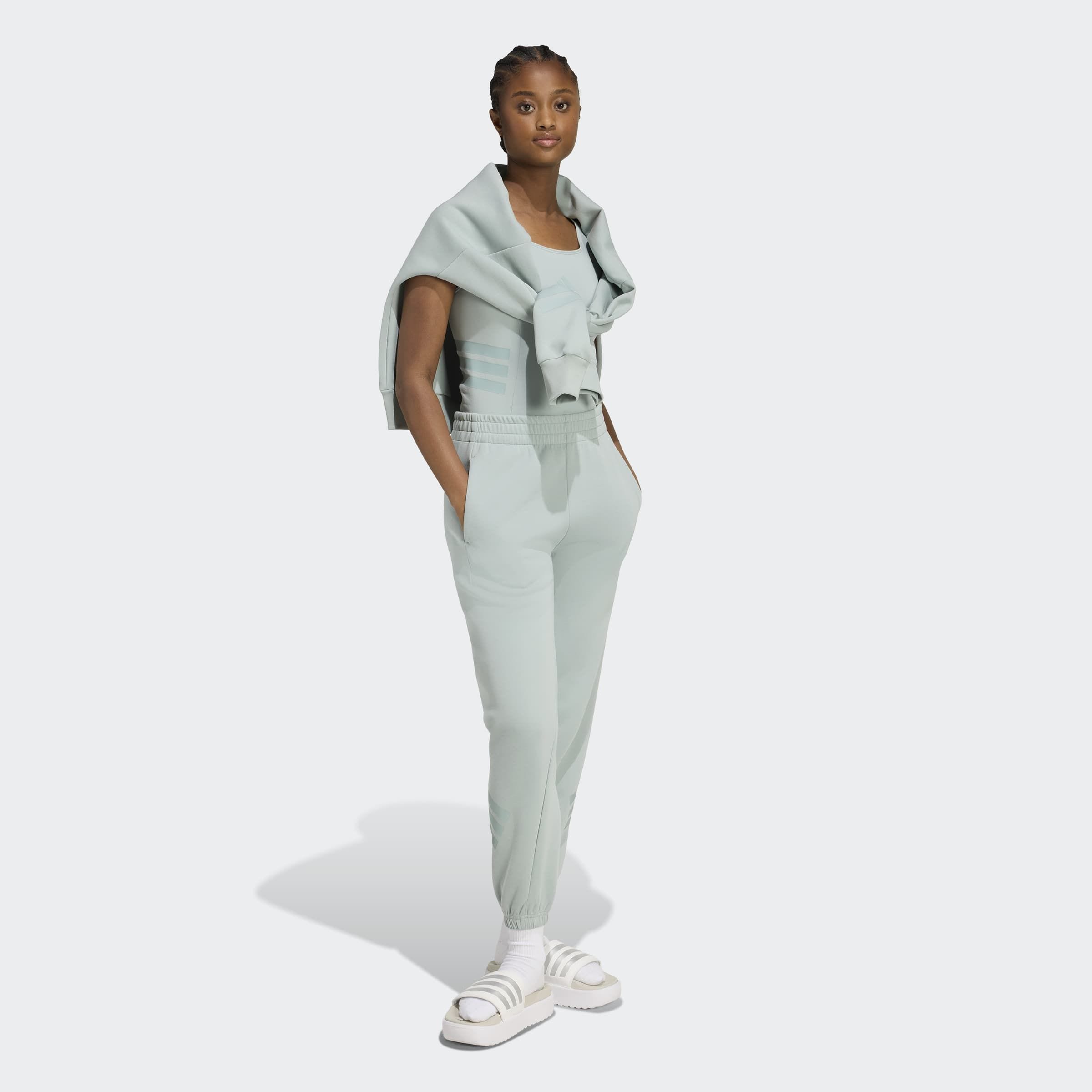 Adidas Sportswear Зауженные пижамные брюки в пастельно-зеленом цвете — фото 4