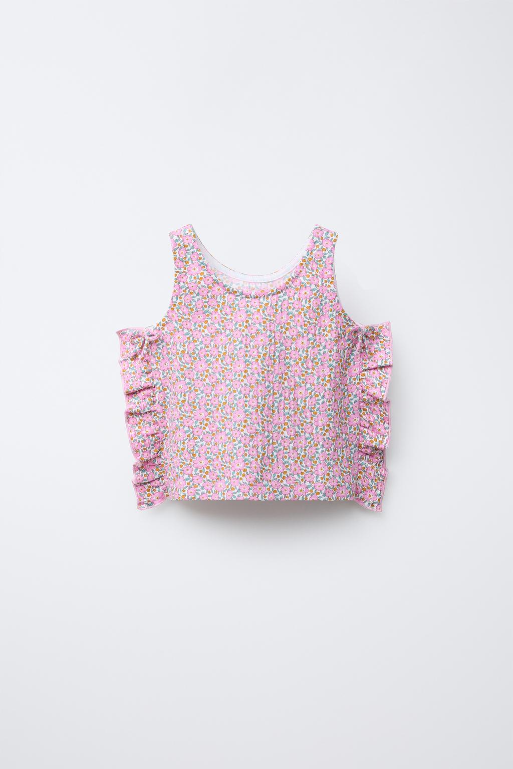 

Текстурированный топ с принтом и оборками ZARA, цвет Chalk pink