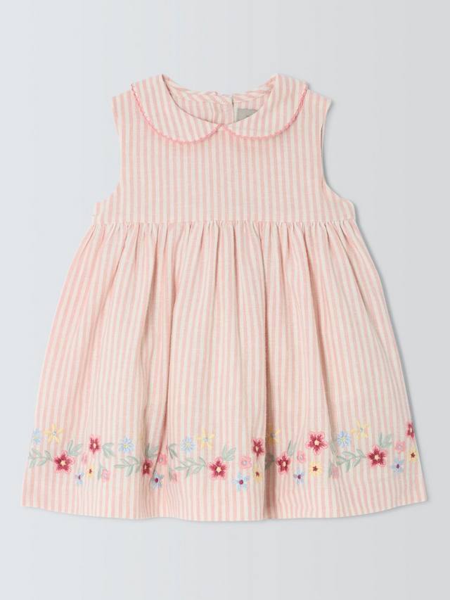 

Детское вышитое платье в полоску John Lewis Heirloom Collection, розовый