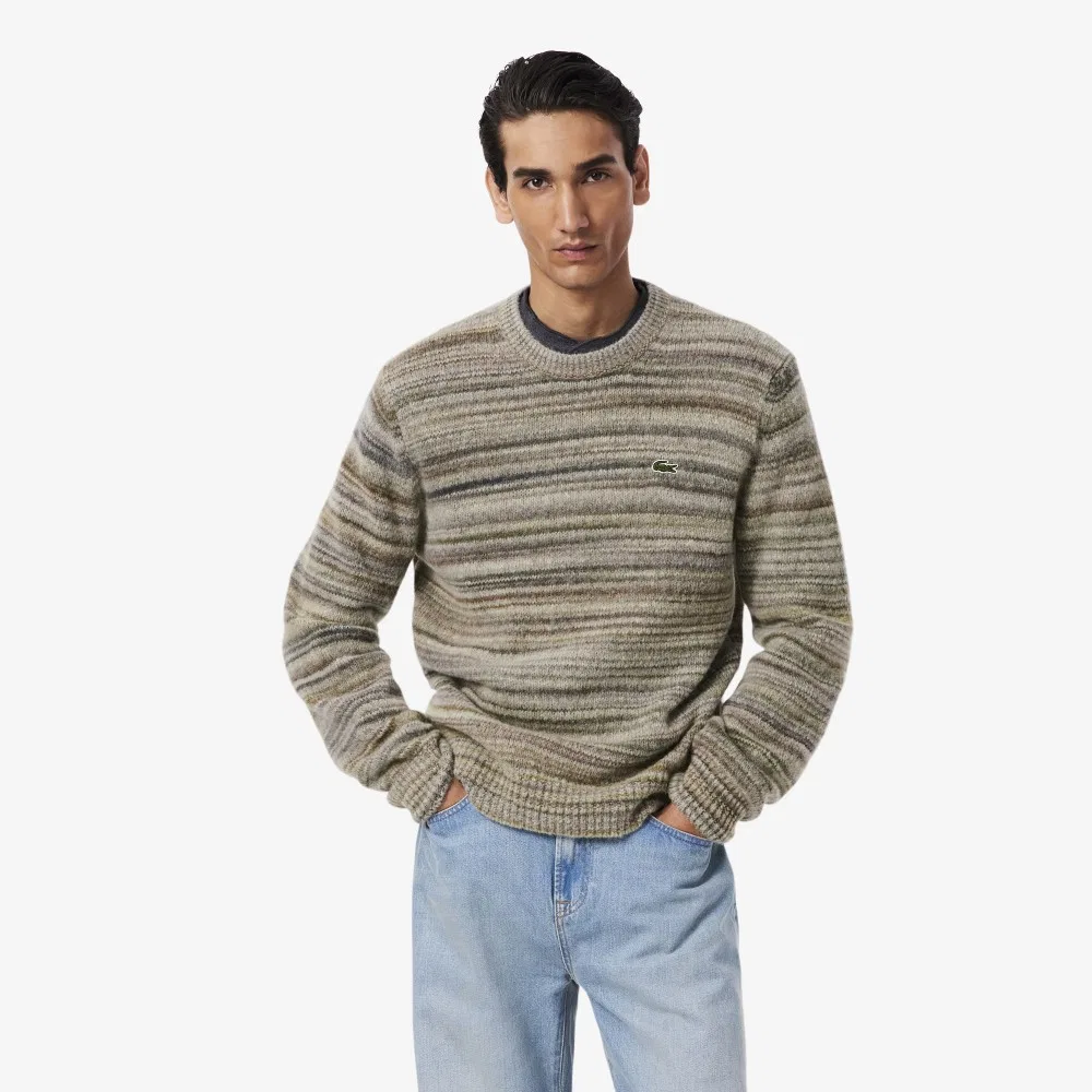 Мужской полосатый джемпер из шерсти и альпаки, коричневый, от Lacoste