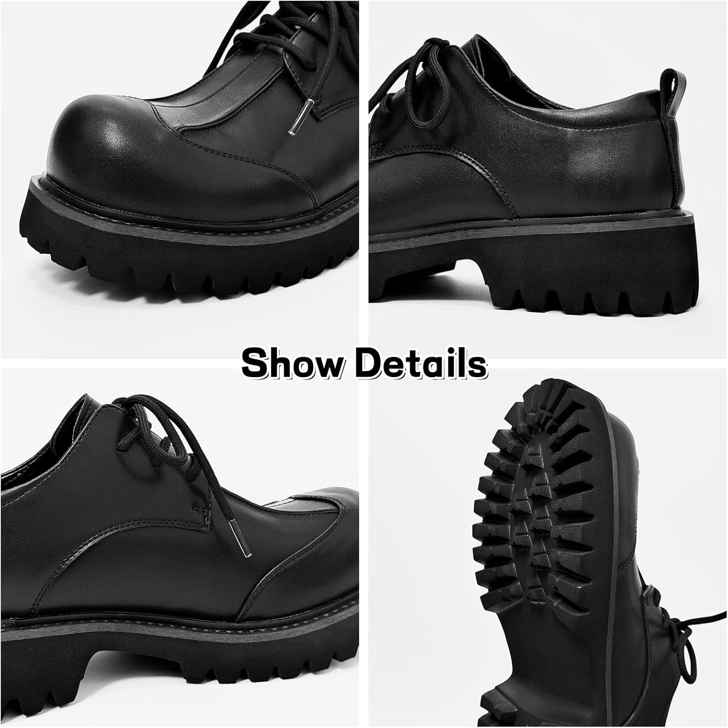 Мужские туфли Oxfords на платформе из натуральной кожи, черного цвета, с модным круглым носком, шнуровкой, массивным каблуком, комфортные, с увеличением роста, с нескользящей подошвой для прогулок, работы в офисе, свадеб и повседневной носки Yrz... — фото 2