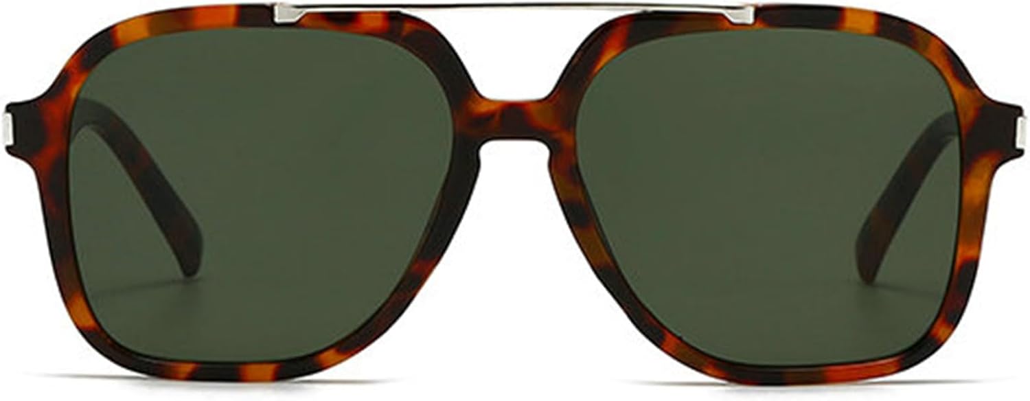 

Солнцезащитные очки Helena Fashion Oversized Square Double Bridges для женщин, защита от УФ-излучения UV400, ретро-заклепки, темно-зеленые солнцезащитные очки для мужчин, C8