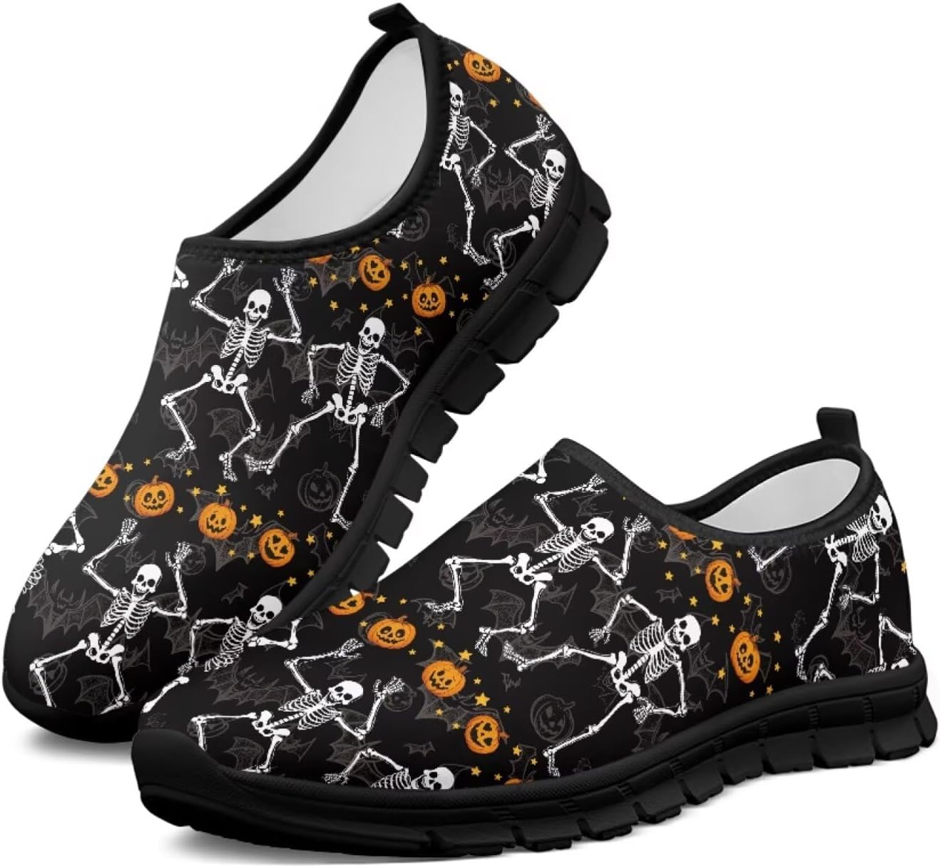 

Мужские слипоны Howilath с рисунком черепа, повседневная обувь для дома, кроссовки для бега, обувь без шнурков с противоскользящей подошвой, Halloween Skull Pumpkin