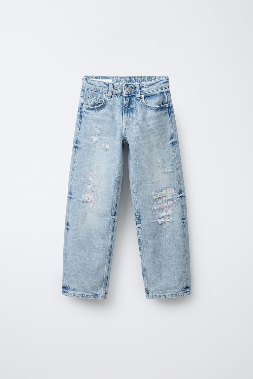 

Рваные джинсы прямого покроя ZARA, синий