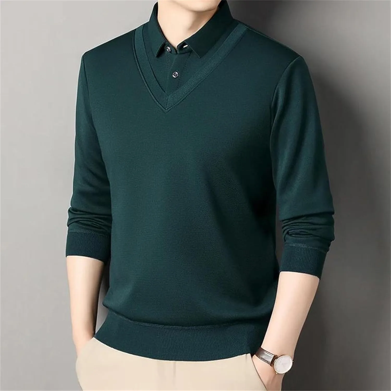 Мужской фейковый двухсоставной пуловер Slim Fit — деловой кэжуал — фото 2