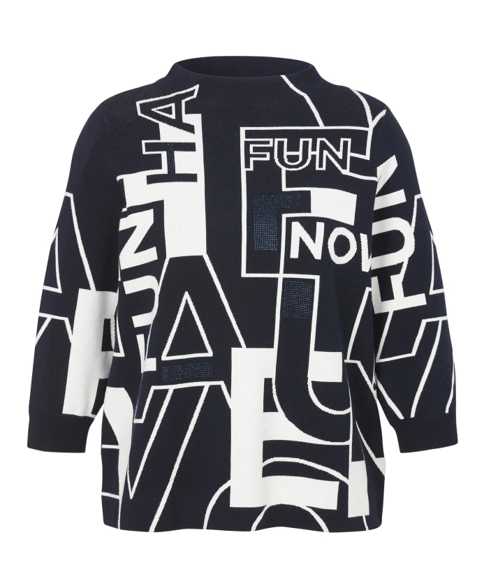 

Пуловер с воротником-стойкой, рукавами 3/4, жаккардовый крой. Via Appia Due, мультиколор