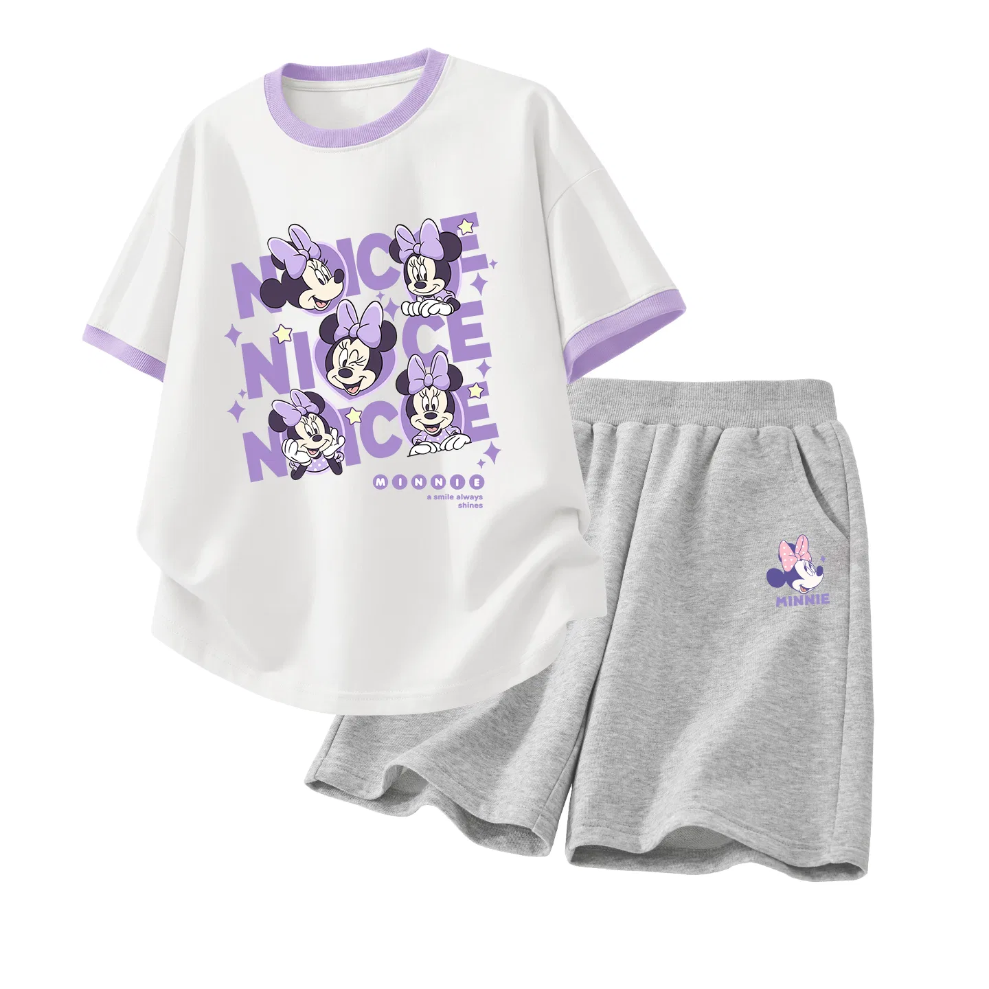 Детский спортивный костюм Casual Sportswear 2 Piece Set Disney, Di Flower Knot Minnie White Purple+Di Knot K Black — фото 3