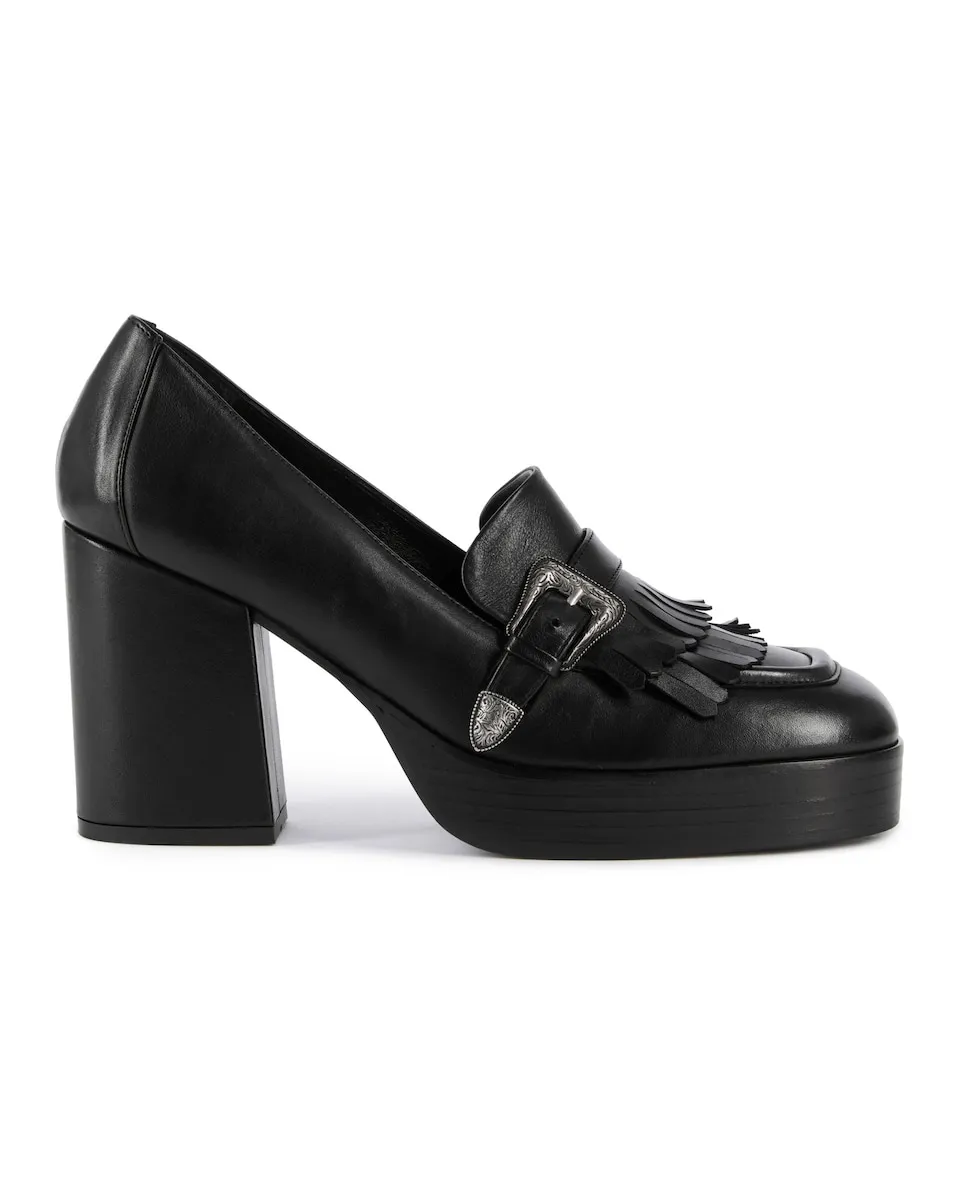 Женские кожаные мокасины на каблуке The Kooples, черный