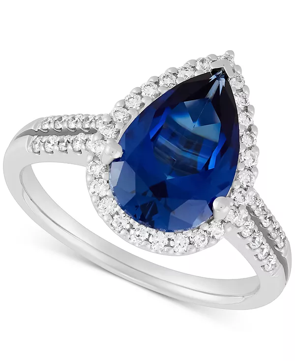 

Кольцо с грушевидным гало из 14-каратного золота (также с выращенным в лаборатории сапфиром) и выращенным в лаборатории изумрудом (2-1/2 карата) и бриллиантом (3/8 карата) Grown With Love, sapphire