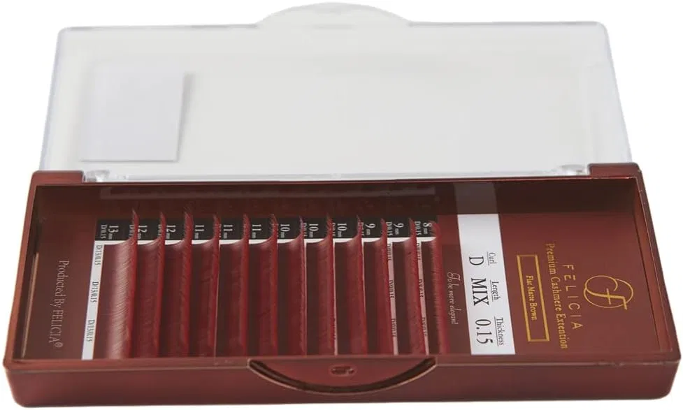 Ресницы FELICIA Flat Lash Ultra Soft винные 12 рядов D изгиб 0.15 8-13 мм — фото 3