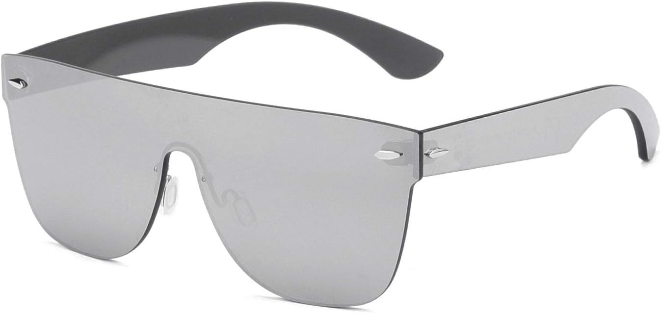 

Солнцезащитные очки без оправы для женщин и мужчин, цельные, квадратные, с большими зеркальными линзами и антибликовым покрытием 2020 VentiVenti, Silver Frame/Silver Mirror Lens