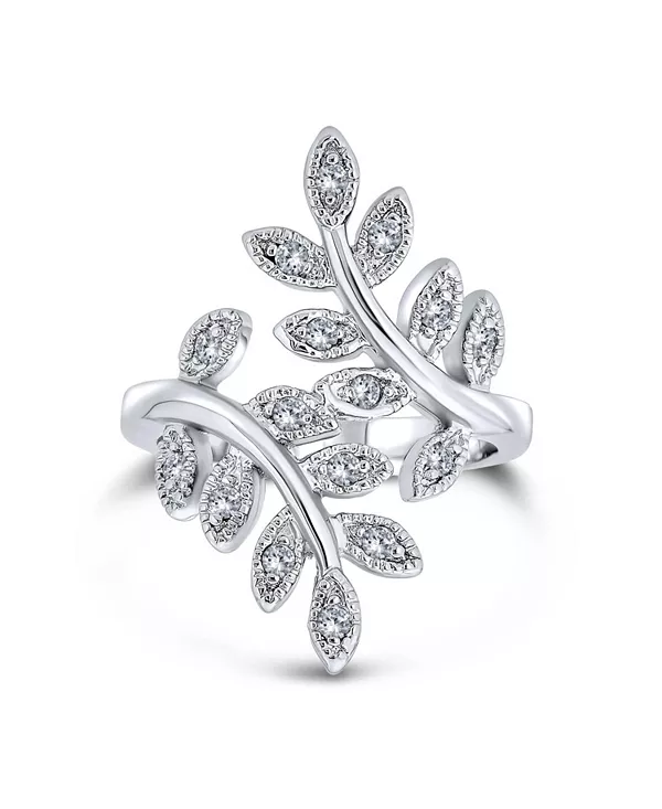 

Кольцо-Коктейль в форме листьев плюща с паве из кубических цирконий, посеребренное Bling Jewelry, silver