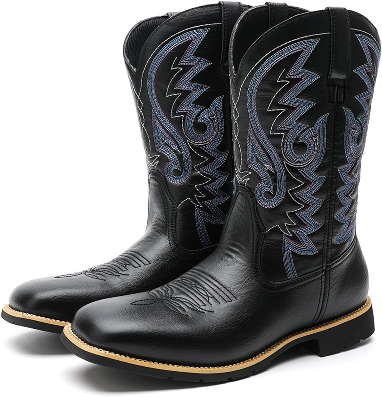 

Мужские ковбойские сапоги SelRoys, классические вестерн с квадратным носком, на выворотку, с вышитым голенищем, для родео и повседневной носки, черный