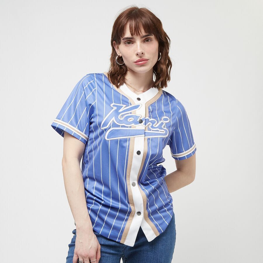 

Бейсбольная рубашка Varsity в тонкую полоску Karl Kani, цвет purple/white