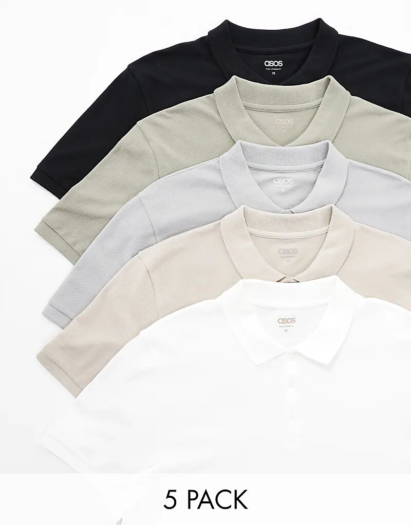 

5 комплектов поло из пике разных цветов ASOS DESIGN
