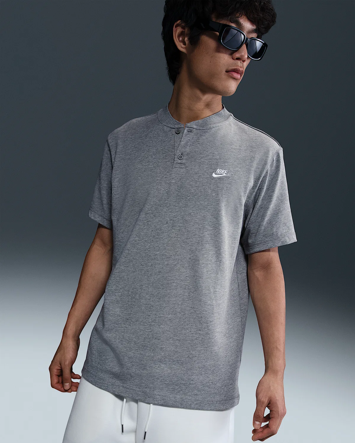 Мужская футболка с коротким рукавом Henley Nike Club, Dark Grey Heather/Light Smoke Grey/White