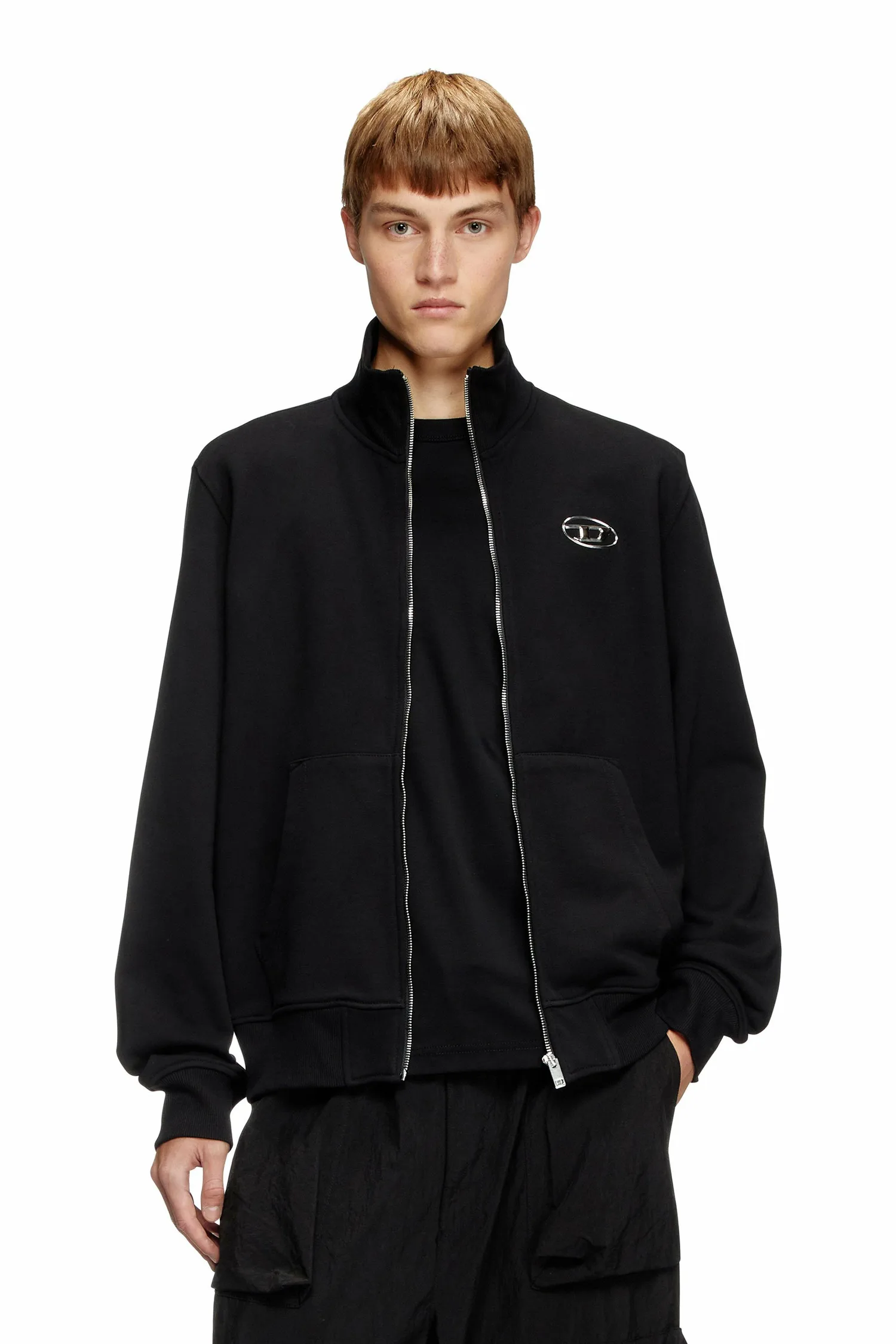 Толстовка Diesel Zip-Up With Metallic Logo, черный — фото 2