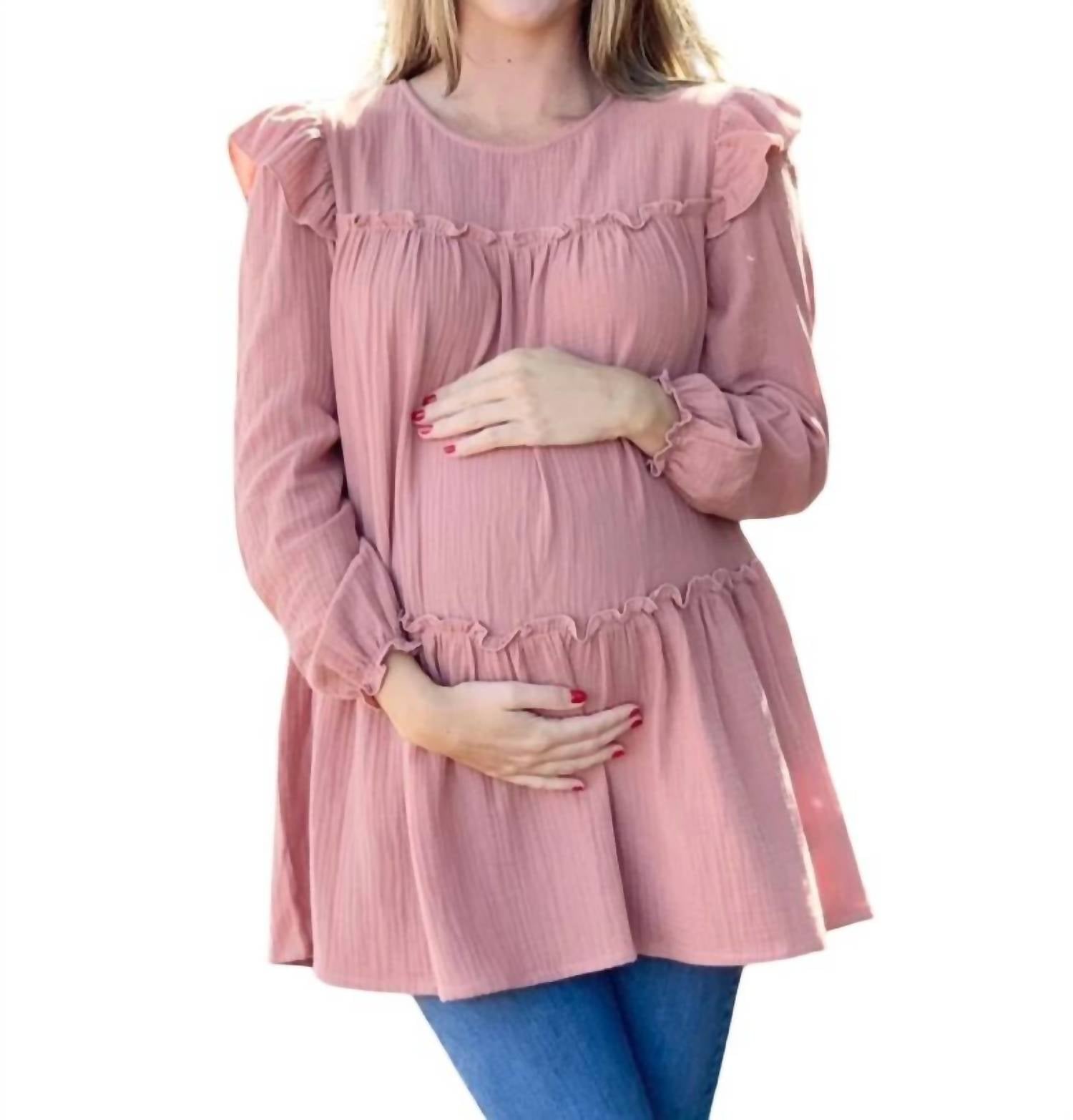 

Муслиновая туника с оборками цвета пыльно-розовый Liv Maternity