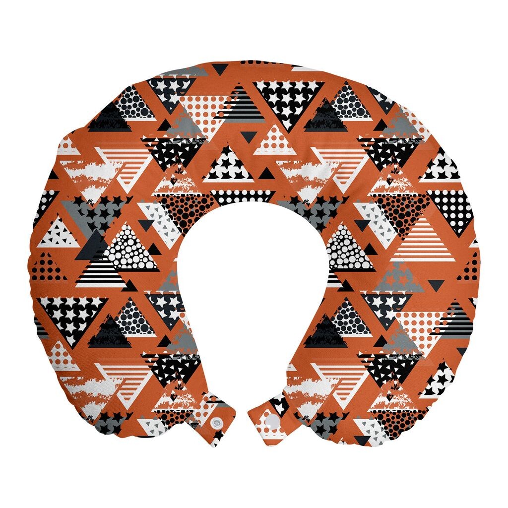 

ABAKUHAUS Orange Travel Pillow Подушка для шеи, геометрические треугольные орнаменты, пенопластовые дорожные принадлежности для самолета и автомобиля, 30x30 см, ярко-серый и белый