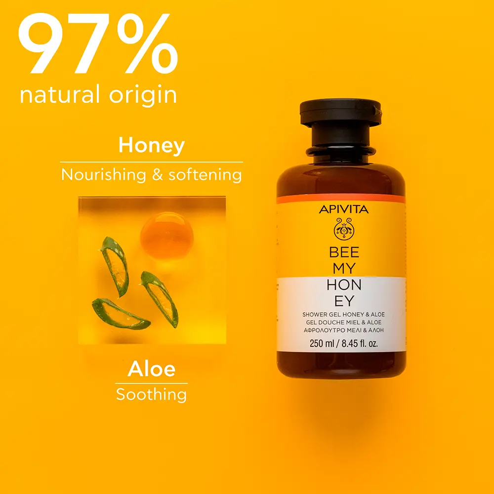 Гель для душа Bee my honey gel de baño con miel, aloe y aceites esenciales - limpia suavemente la piel Apivita, 250 мл. — фото 3