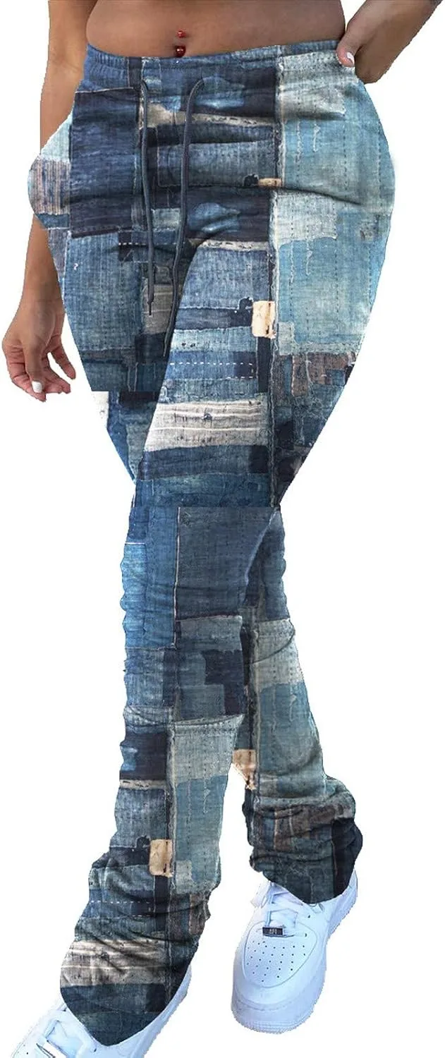 

Женские брюки Plus Size Faux Denim с эластичным поясом на шнурке