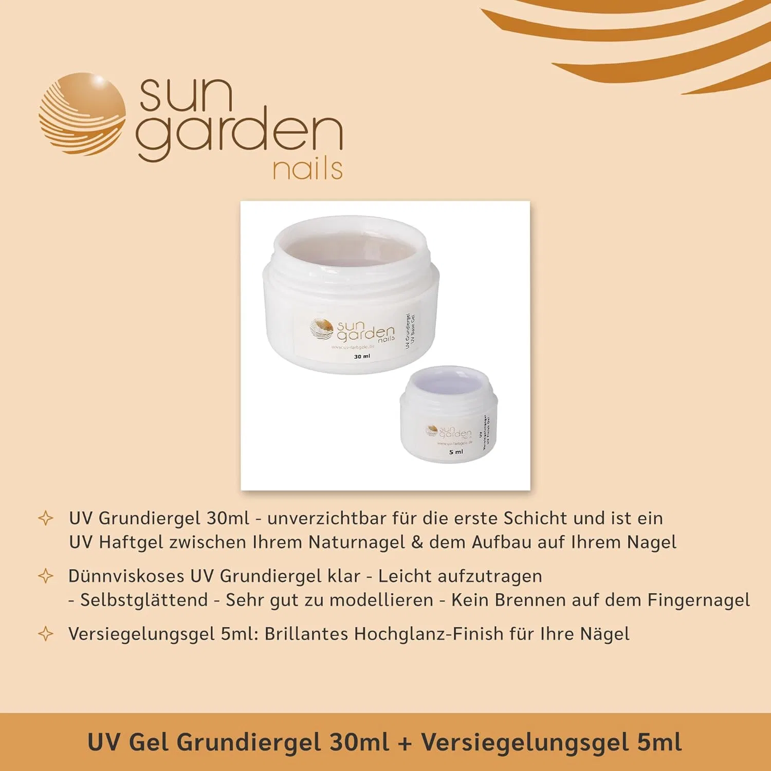 Набор УФ-гелей Sun Garden Nails: базовый гель 30 мл и запечатывающий гель 5 мл Sun Garden Nails — фото 3