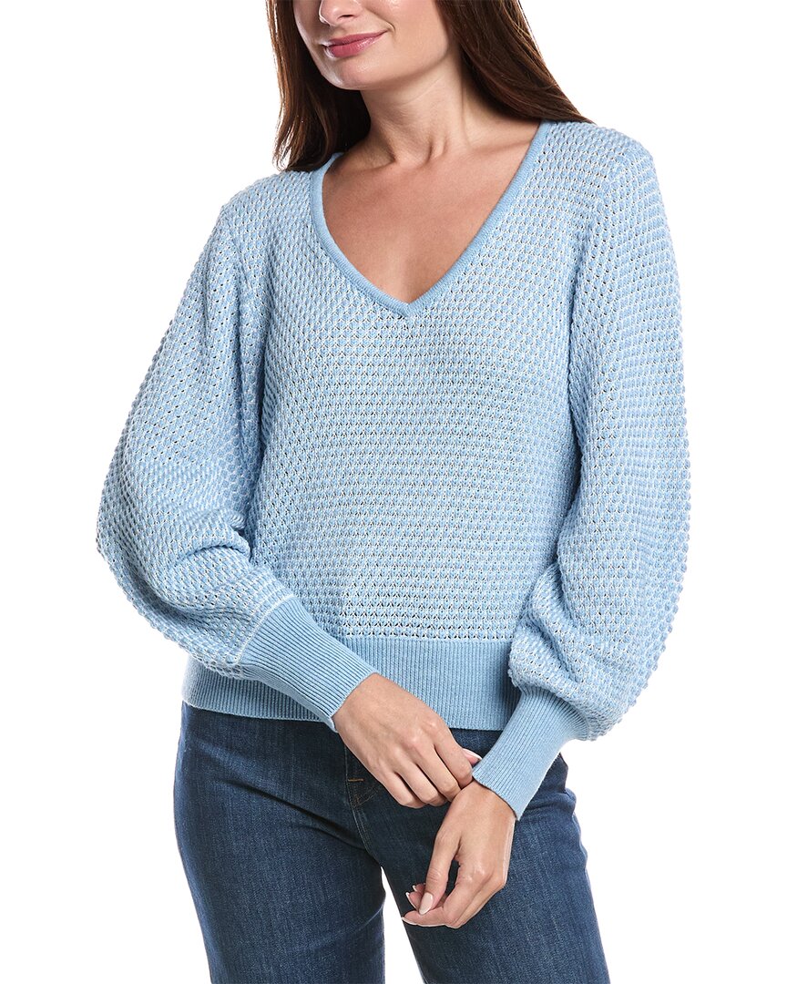 

Форте Кашемир Свитер с V-образным вырезом и сборчатыми рукавами в полоску Forte Cashmere, синий