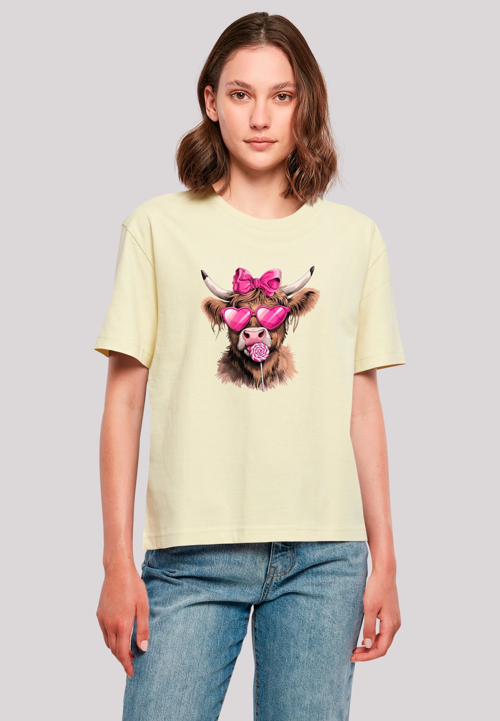 

Футболка с принтом HIGHLAND COW VALENTINSTAG SONNENBRILLE F4NT4STIC, желтый