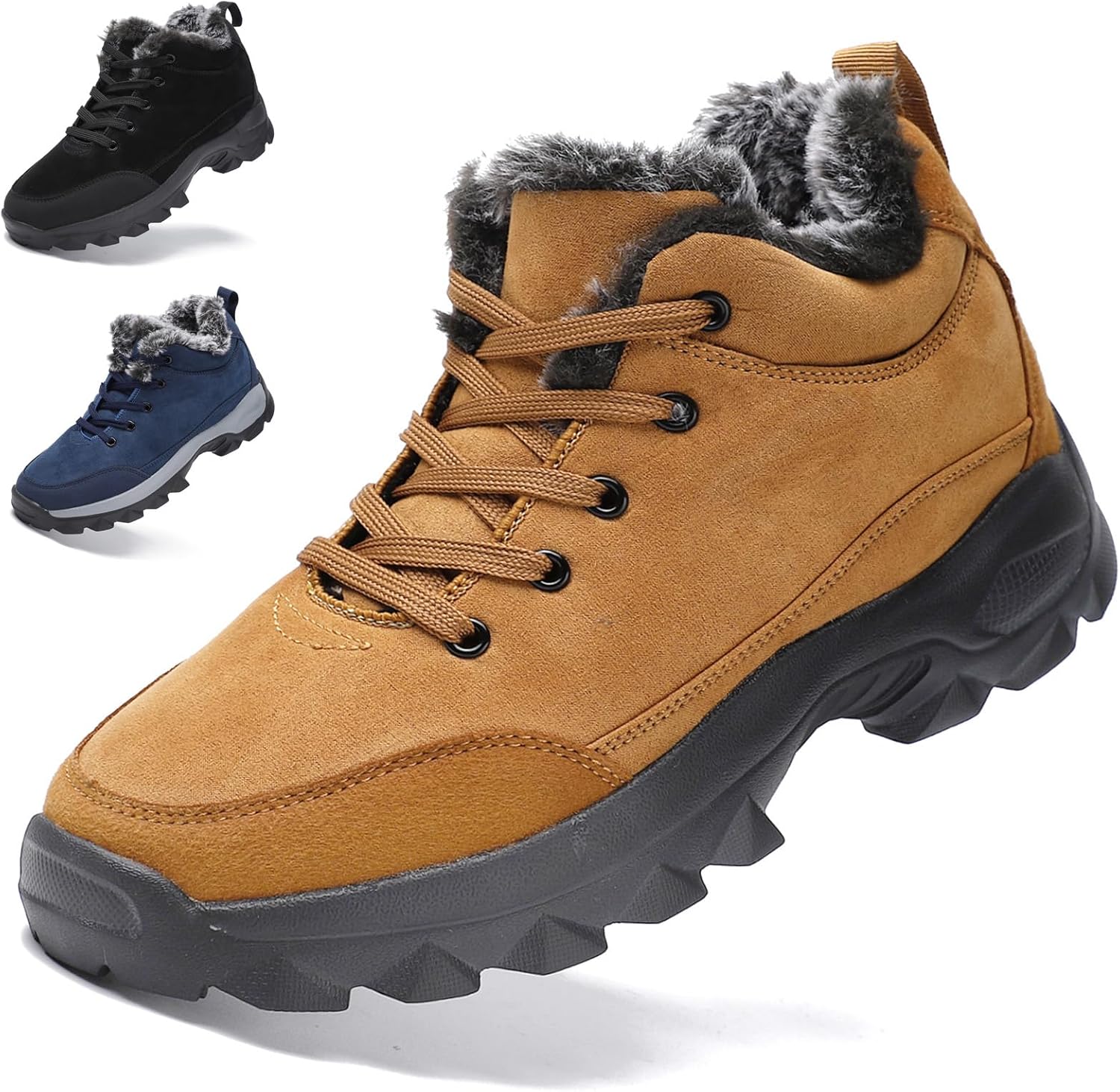 

Мужские зимние замшевые ботинки на массивной подошве, теплые, удобные, легкие, водонепроницаемые, с нескользящей подошвой, круглым носком, шнуровкой, с подкладкой из меха, для прогулок и походов в холодную погоду Wyuetra, коричневый