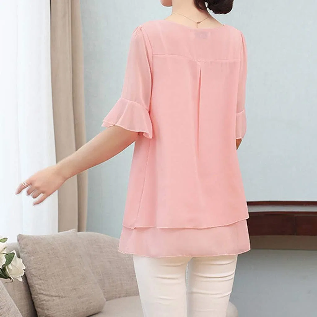 Блуза шифоновая с воланами белая Chiffon Blouse White, бренд, цвет розовый — фото 2