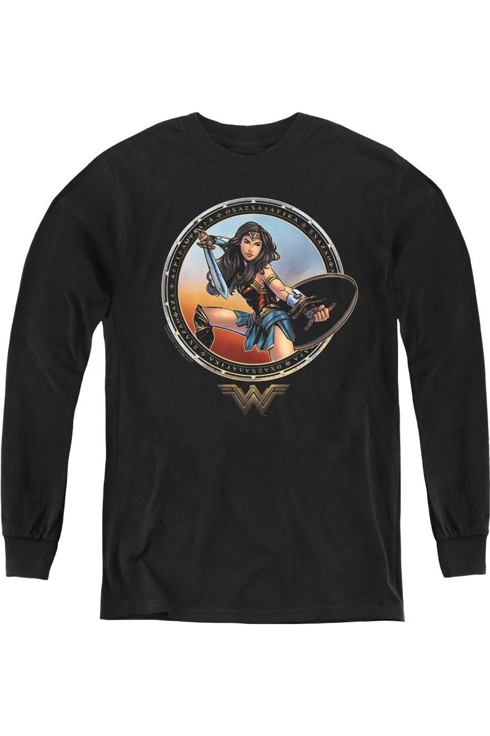 

Футболка с длинным рукавом "Чудо-женщина" в боевой позе для молодежи Gildan, черный