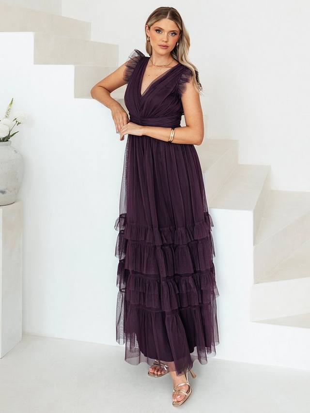 

Платье макси с v-образным вырезом и воланами по подолу Anaya With Love, Fig