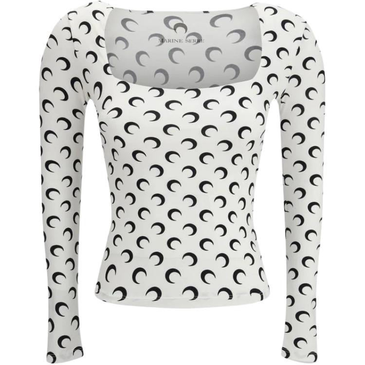 

Marine Serre Футболка Women's White с квадратным воротником, Белый, Marine Serre Футболка Women's White с квадратным воротником