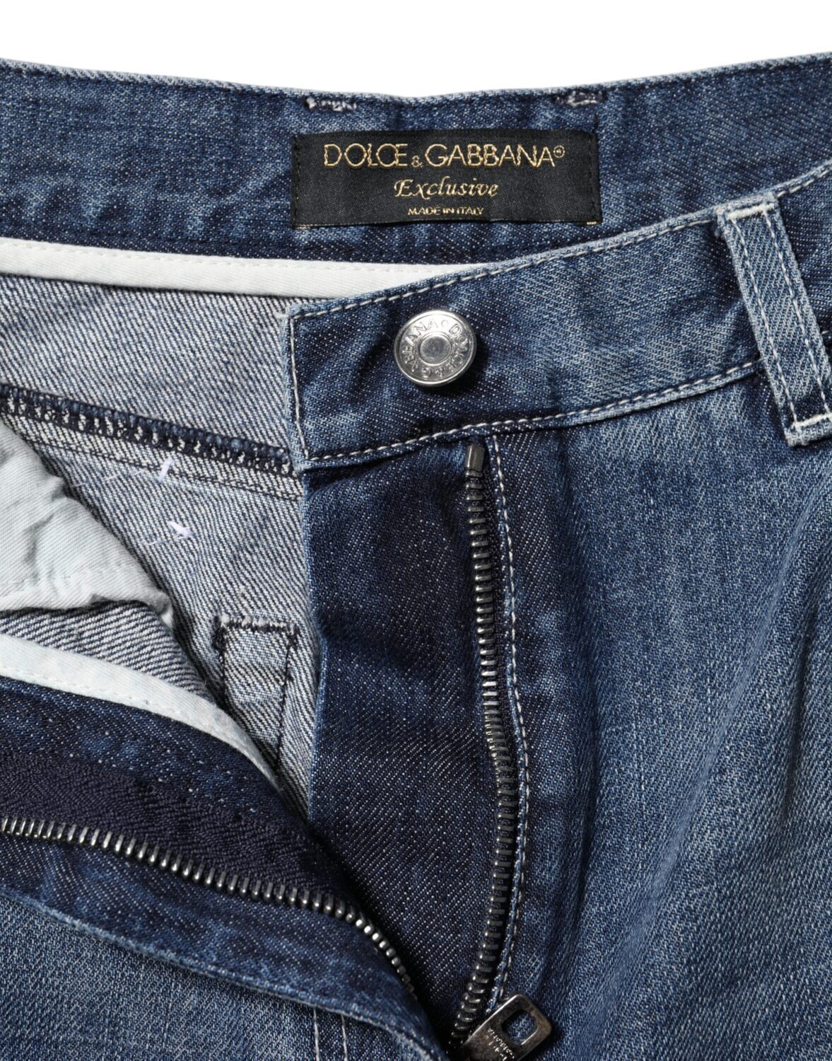Синие хлопковые джинсы с высокой талией и широкими штанинами Dolce & Gabbana, синий — фото 3