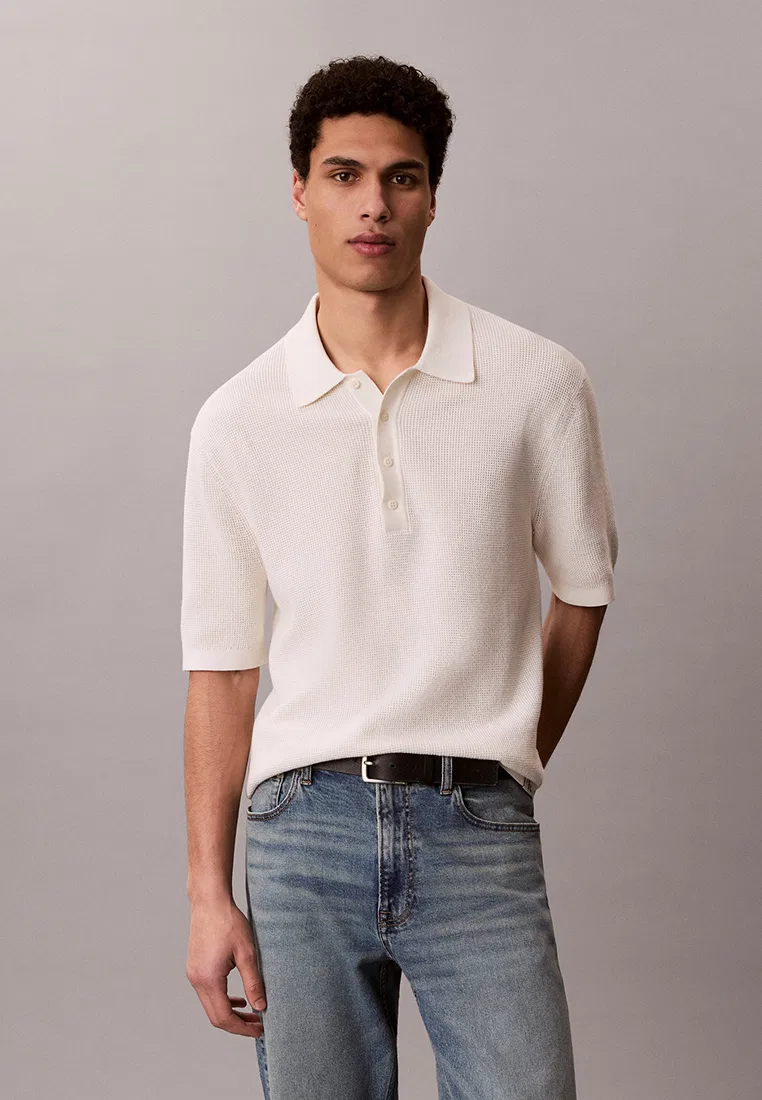 Поло вафельное хлопковое, Calvin Klein Jeans, цвет Tofu