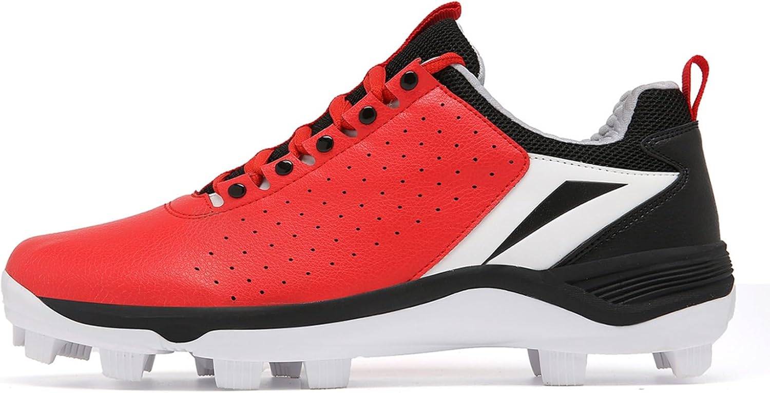 

Женские и мужские бейсбольные и софтбольные кроссовки DHAEY, дышащие, удобные, износостойкие, для игры на искусственной траве, стильные спортивные кроссовки двух цветов (Цвет: белый синий и красный, Размер: 8 женский / 6,5 мужской)