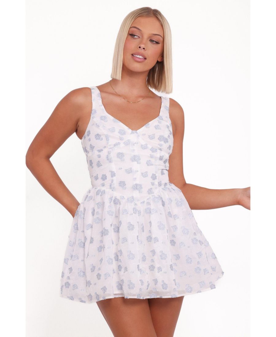 

Женское мини-платье Arianne - белое с голубым цветочным принтом Petal and Pup, White/blue floral