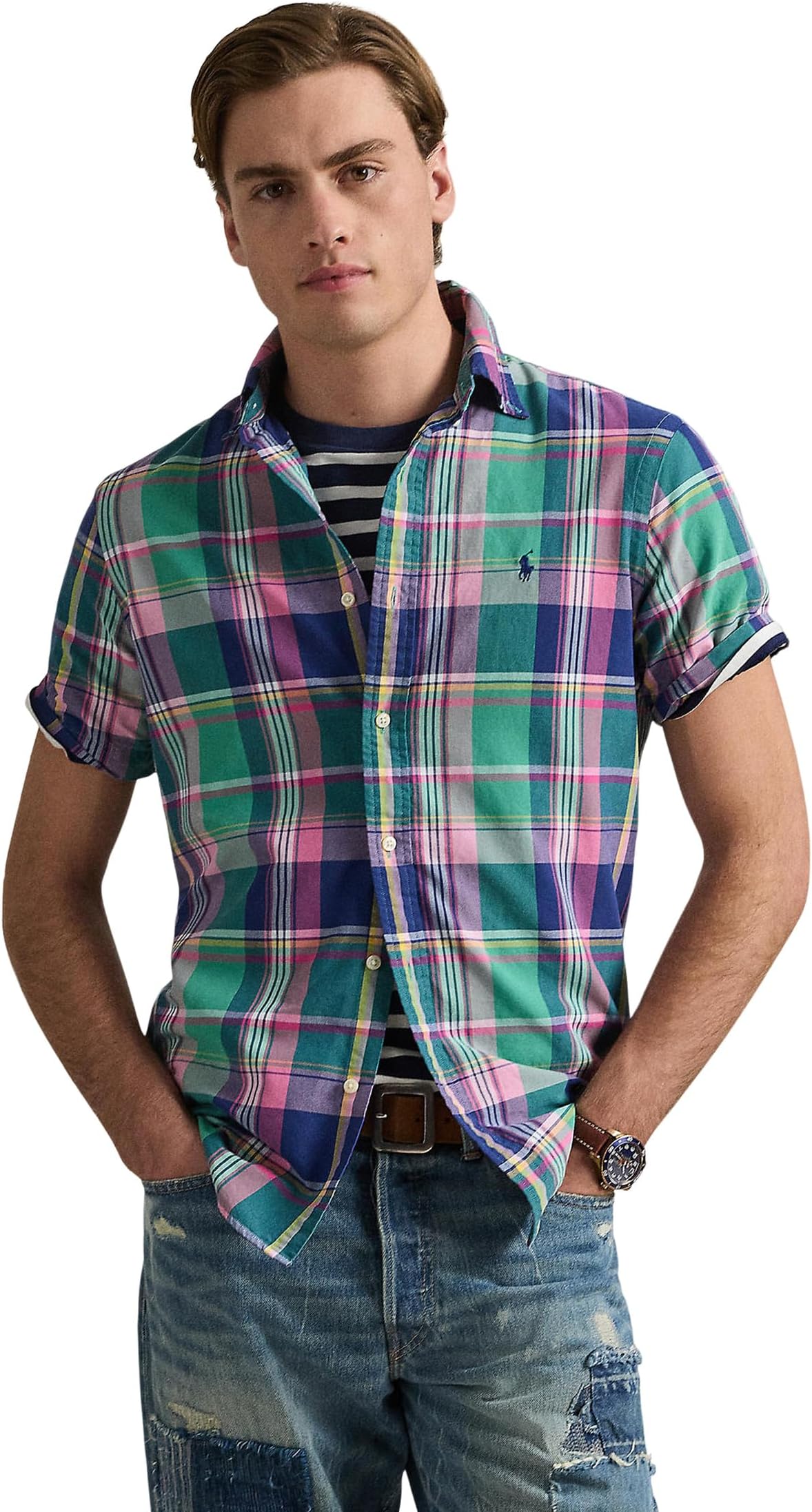 

Рубашка Polo Ralph Lauren Classic Fit Plaid Oxford Shirt, цвет Green/Pink Multi