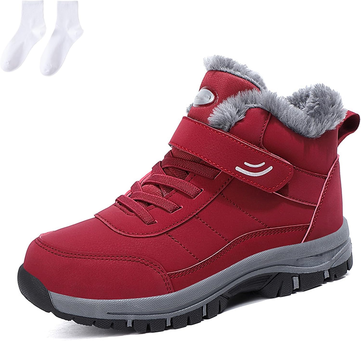 

Ортопедические зимние прогулочные кроссовки с противоскользящей подошвой для женщин и мужчин, с поддержкой свода стопы, утепленные мехом, на щиколотку Generic, красный