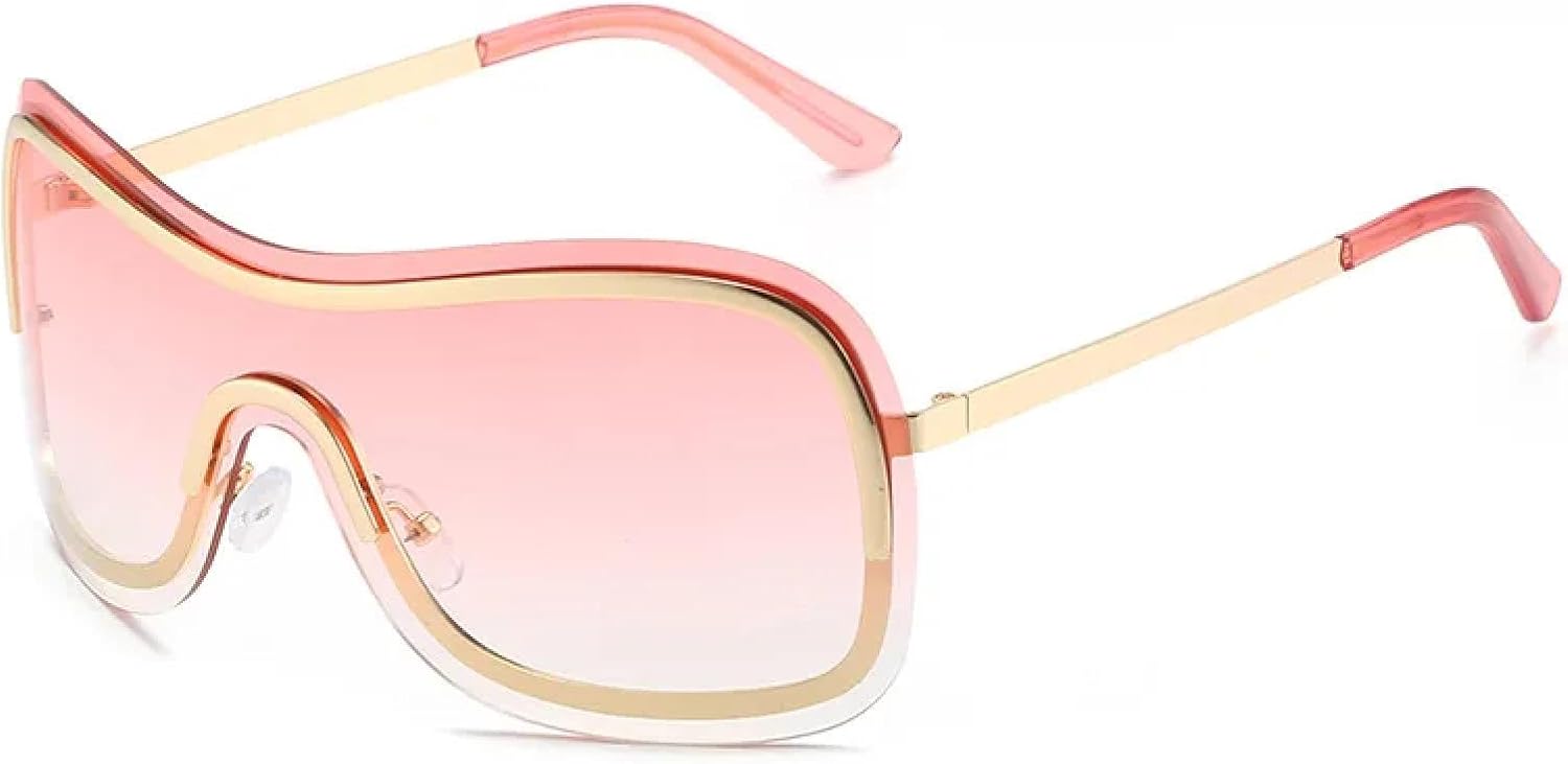 

Большие солнцезащитные очки для женщин, сексуальные цельные солнцезащитные очки для женщин, модные солнцезащитные очки с градиентным переходом для мужчин, без оправы, защита от УФ-излучения UV400 TKKTLLT, Gold Pink