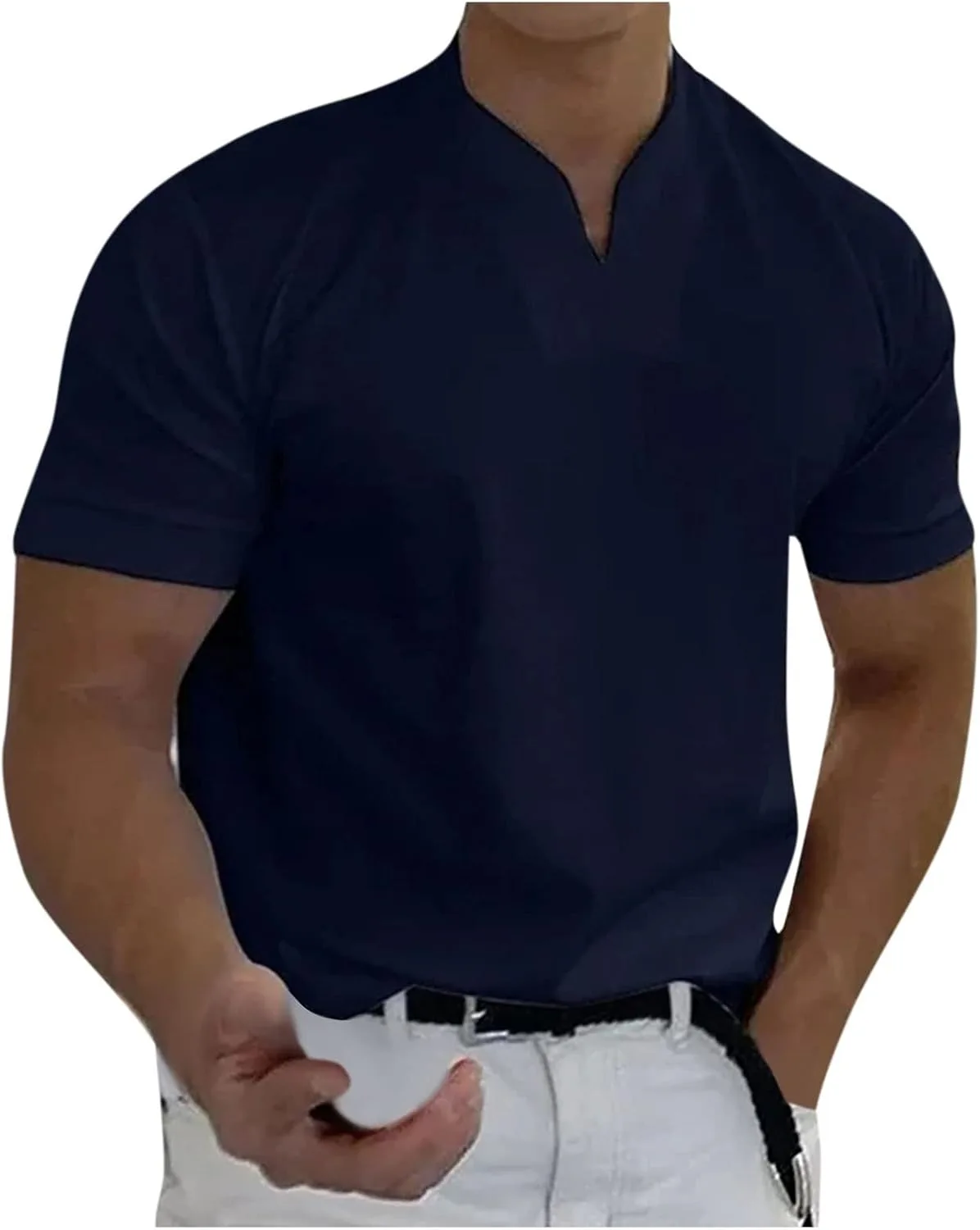 

Мужская футболка с V-образным вырезом, Casual, однотонная