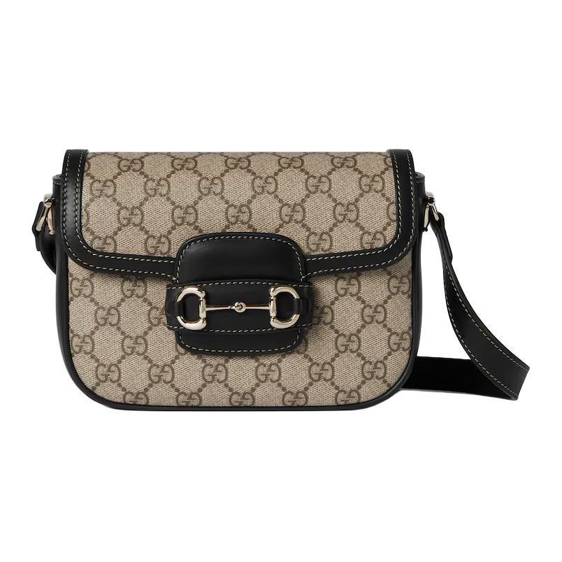 

GUCCI Horsebit 1955 Coated Material Shoulder Bag Mini Women's Beige & Dark Brown