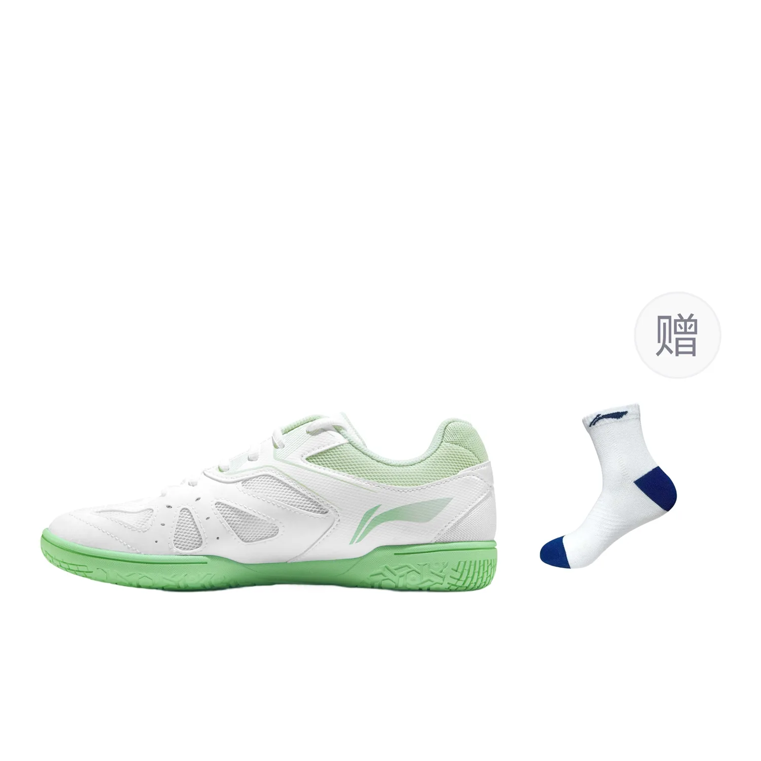 Li-Ning Удобные амортизирующие нескользящие износостойкие дышащие, Mambo Mint Green Standard White/Sky Blue Green+Free Socks 1 Pair (Random Color)