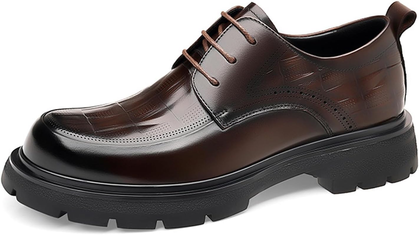 

Мужские классические оксфорды на шнуровке с текстурированной лакированной кожей, платформой, ретро закругленным носком, рифленой нескользящей подошвой для делового и свадебного стиля Nelsbrex, коричневый