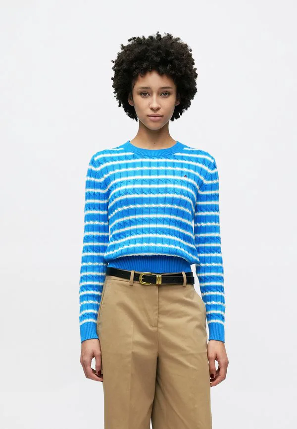Свитер с круглым вырезом и косами Tommy Hilfiger, Mesmerizing/ Breezy Blue/Calico