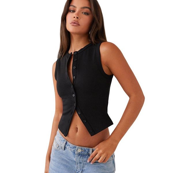 

Женский топ-бюстье на пуговицах с ребристой фактурой без рукавов Yesfashion, Black